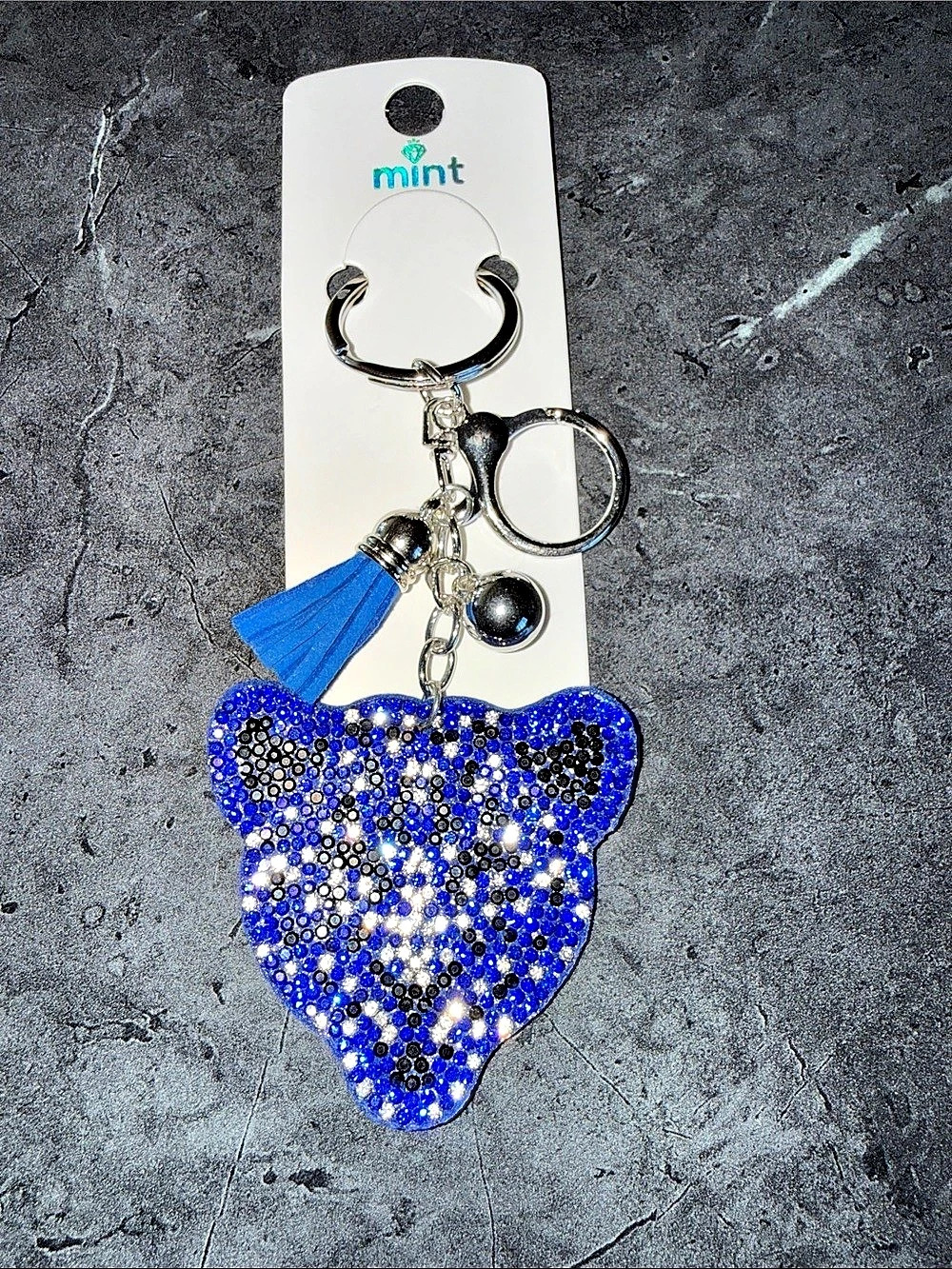 mint Blue Cat Keychain with Tassel NWT